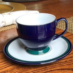 Denby Regatta Cup & saucer Set with GREEN/BLUE Rim **Discontinued pattern**